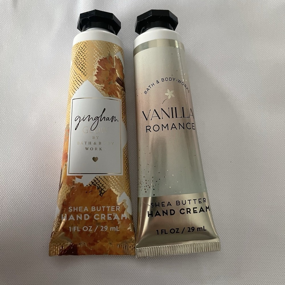Bath & Body Works (2) Shea Butter HAND CREAM 1oz NEW Gingham Vanilla Romance
